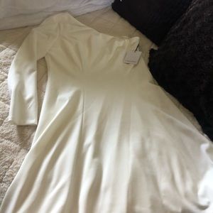 Calvin Klein off one shoulder midi flare dress